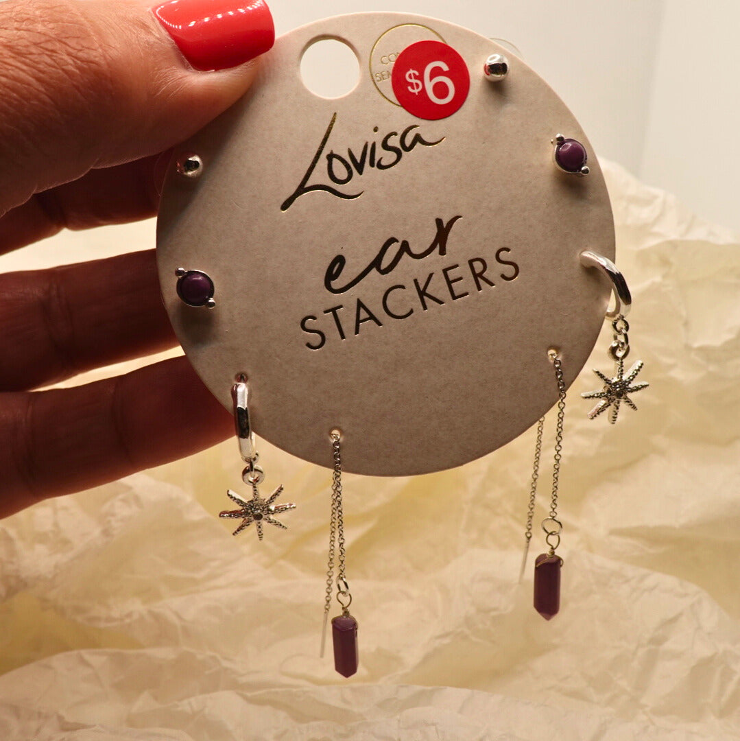 Glitz 4-piece Semi-precious Amethyst Stone Earrings Set