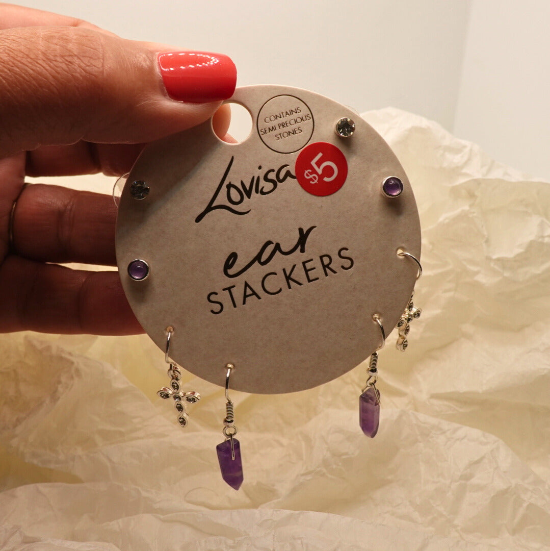 Glitz 4-piece Semi-precious Amethyst Stone Earrings Set