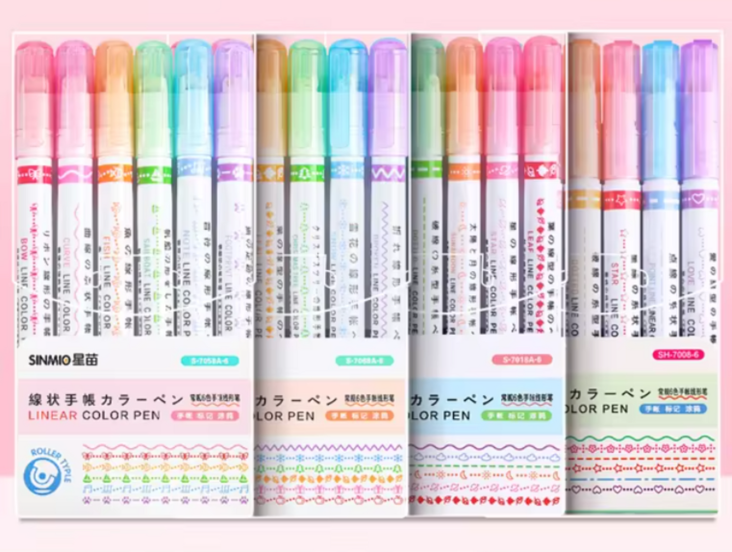 Glitz 6 Colors and Shapes Stamp Roller Pen Set