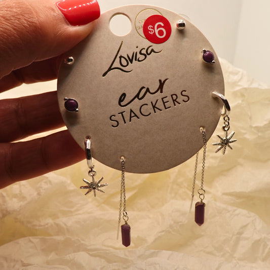 Glitz 4-piece Semi-precious Amethyst Stone Earrings Set