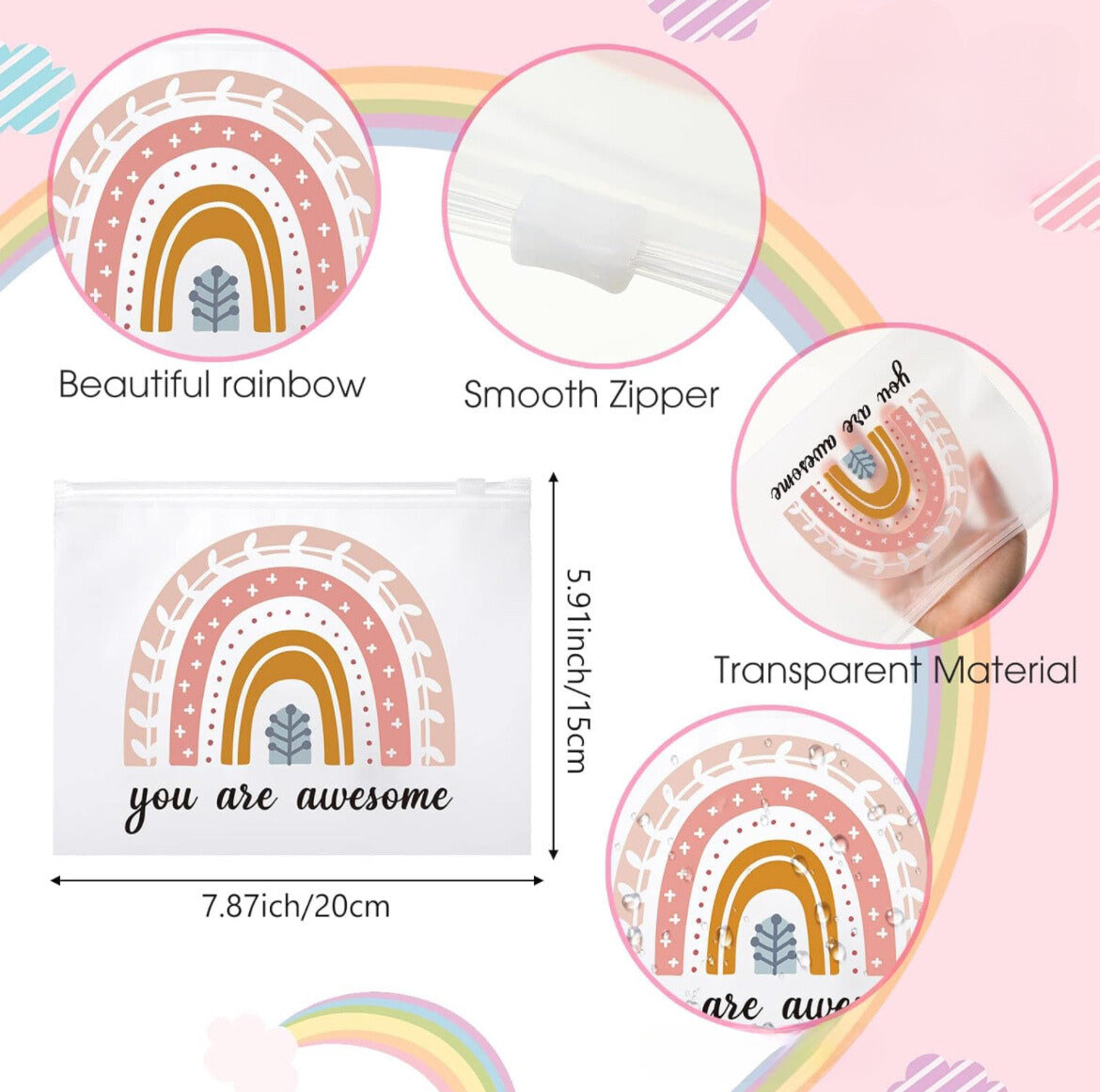 Glitz 5 pack Rainbow Water Resistant Zip Bag
