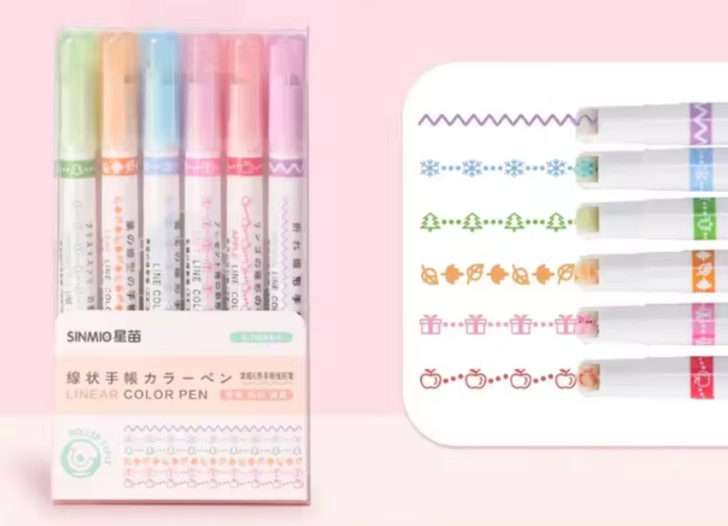 Glitz 6 Colors and Shapes Stamp Roller Pen Set