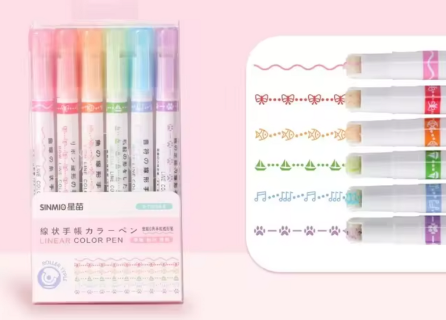 Glitz 6 Colors and Shapes Stamp Roller Pen Set