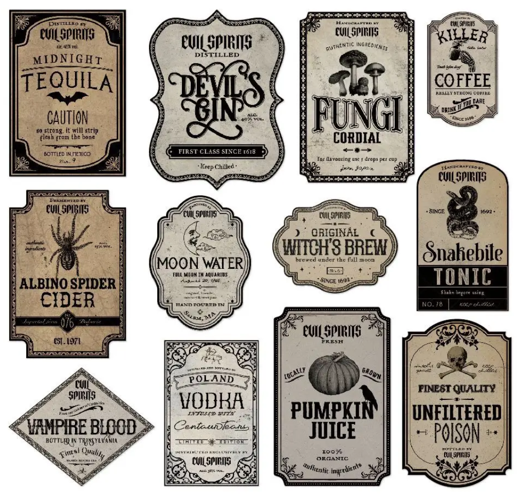 Glitz 12pcs Halloween Bottle Labels Stickers