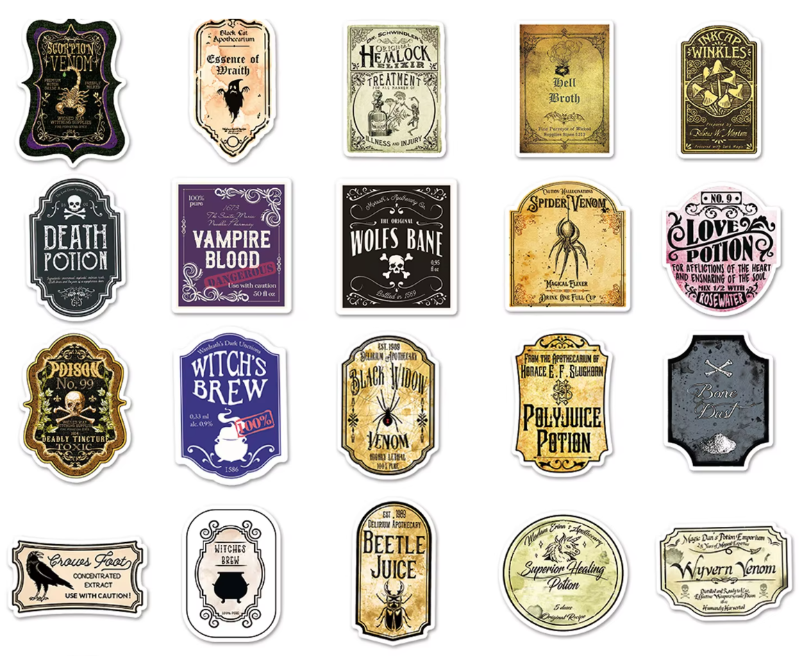 Glitz Halloween Vintage Magic Potion Stickers High Quality PVC 10pcs pack