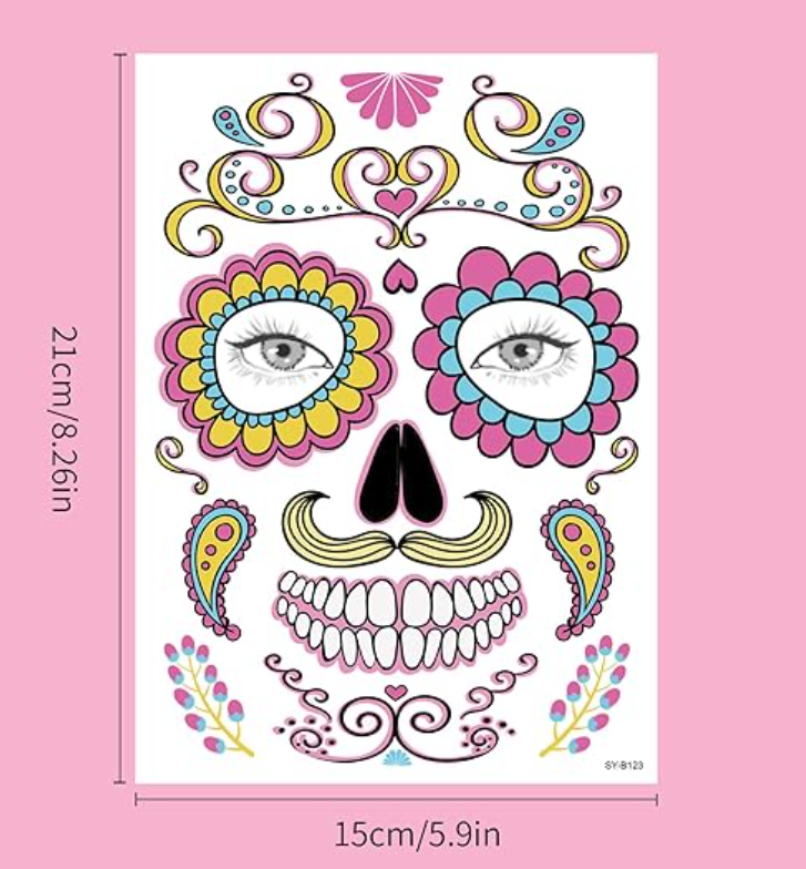 Glitz Halloween Costume Temporary Face Tattoo Skeleton Mask 2-piece Set