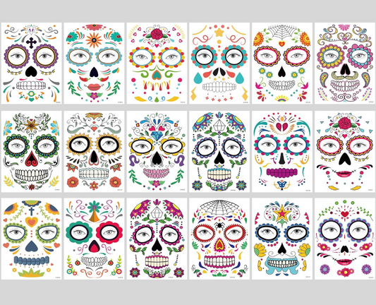 Glitz Halloween Costume Temporary Face Tattoo Skeleton Mask 2-piece Set